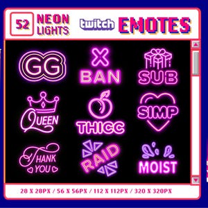 Neon Text Twitch Emotes, Twitch and Discord Emotes Bundle, Lurk emote, Omg emote, GG emote, Lol emote, Raid emote, Ban emote, Hype emote