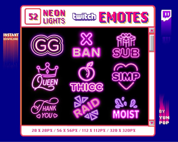 Neon Text Twitch Emotes, Twitch and Discord Emotes Bundle, Lurk emote, Omg emote, GG emote, Lol emote, Raid emote, Ban emote, Hype emote
