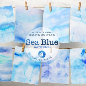 Papel digital aquarela azul mar, textura de lavagens de aquarela, fundo pintado à mão, textura do mar, clipart aquarela, fundo azul, cartão