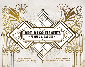 Art Deco Elements Frames and Badges Design Kit, Art Deco pattern, Art Deco card frames, Art Deco graphics, Vintage vector elements, Overlays