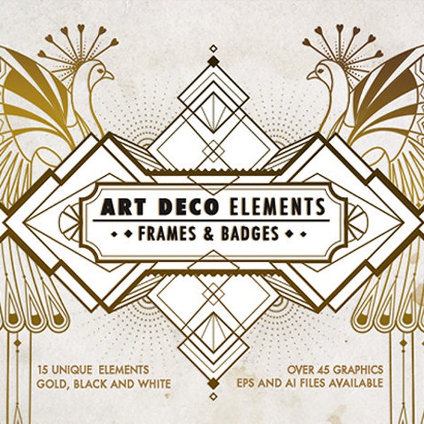 Art Deco Elements Frames and Badges Design Kit, Art Deco pattern, Art Deco card frames, Art Deco graphics, Vintage vector elements, Overlays