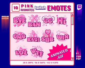 Rosa animerade Twitch-emotes: Discord-textemotepaket (GIF)