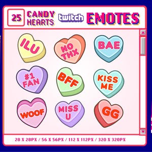 Valentine&#39;s Candy Hearts Twitch Emotes Bundle (Digital Download)