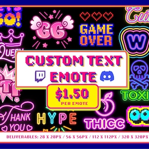 Emotes Twitch avec texte néon, lot d'emotes Twitch et Discord, emote Lurk, emote Omg, emote GG, emote Lol, emote Raid, emote Interdiction, emote Hype image 6
