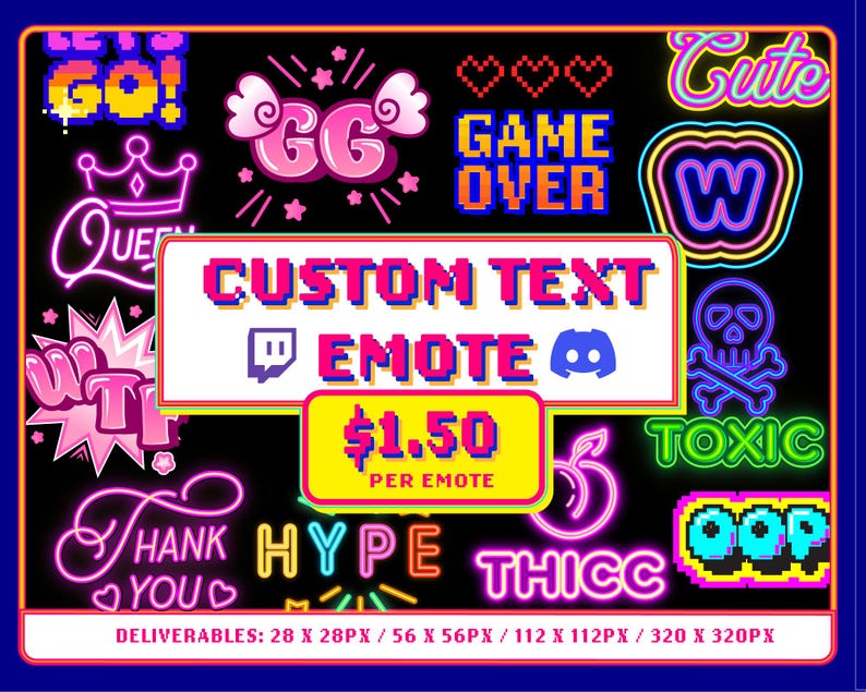 Emotes Twitch avec texte néon, lot d'emotes Twitch et Discord, emote Lurk, emote Omg, emote GG, emote Lol, emote Raid, emote Interdiction, emote Hype image 6