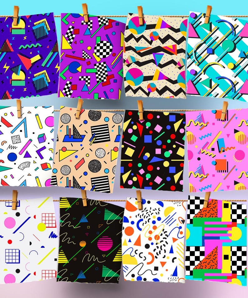 90s Memphis Seamless Patterns: Retro Digital Paper (SVG, EPS, Ai) image 2
