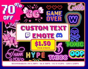 CUSTOM Twitch Discord Emote. Made to Order Text Emotes for your own channels. Personalized Twitch Emote. Request your own Emotes or Badges.