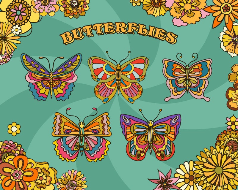 70s Retro Flower Power Design Bundle SVG Ai EPS PNG, Groovy Retro Art ...
