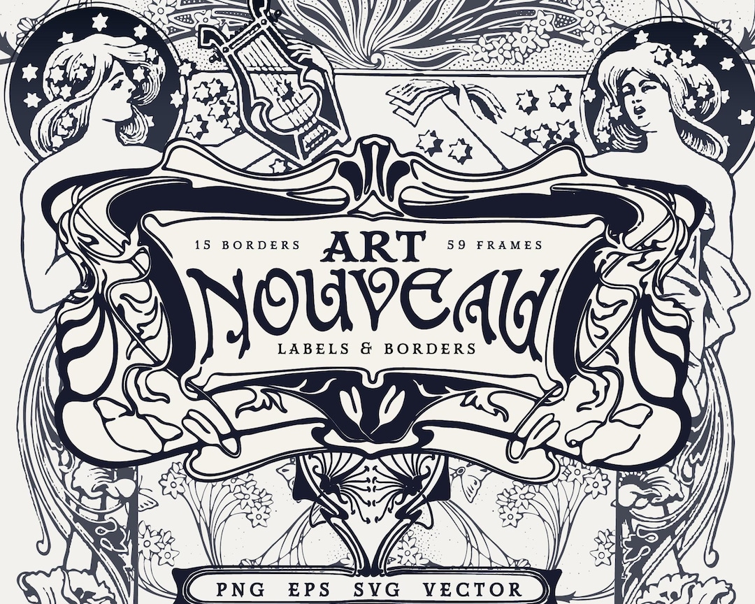 Art Nouveau Labels SVG Ai EPS PNG Cricut, Jugendstil Clipart, Art