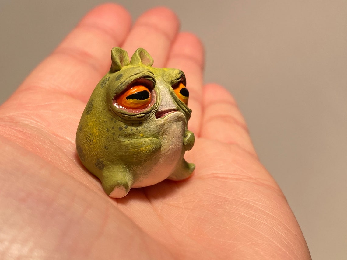 OOAK Hand Painted Polymer Clay Frog Toad Sculpture Depressed | Etsy