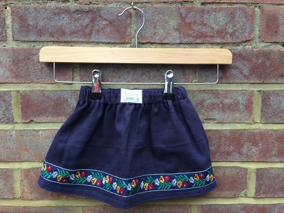 Navy Linen Skirt with Trim Age 0-6m