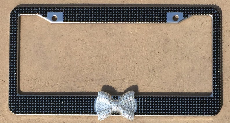 Clear 7 Rows Bling Diamond Crystal License Plate Frame With Red Bow Tie