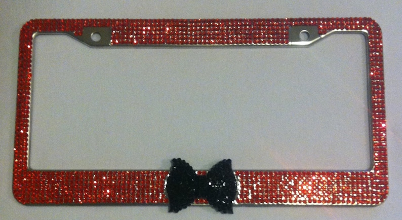 7 Rows Crystal Clear Rhinestone License Plate Frame Peridot Green Bow 2 covers