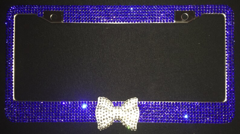 Clear 7 Rows Bling Diamond Crystal License Plate Frame With Black Bow Tie