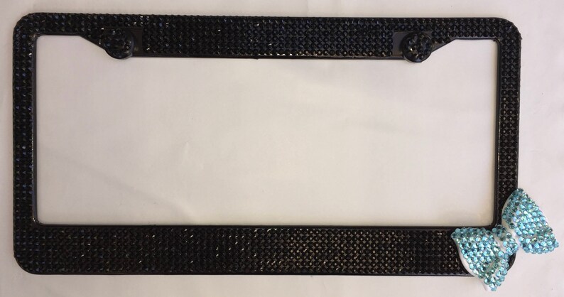 Black 7 Rows Crystal Rhinestone License plate frame Women Car Bling Black Bow