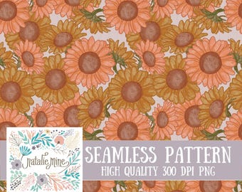Watercolor Sunflower Seamless Digital Paper | Fall Floral Pattern | Autumn Aesthetic Fabric Design | Instant Download