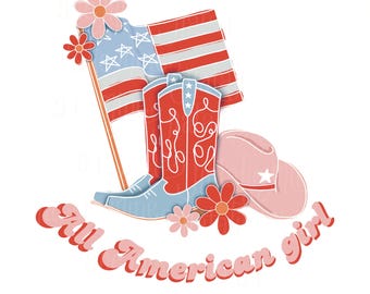 Patriotic Cowgirl PNG | 4th of July Clipart, USA Flag (Digital Download)