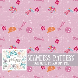 Western Aesthetic Seamless Pattern - Pink Disco Cowgirl Digital Paper - Boho Rodeo Print - Retro Western Background - Digital Download