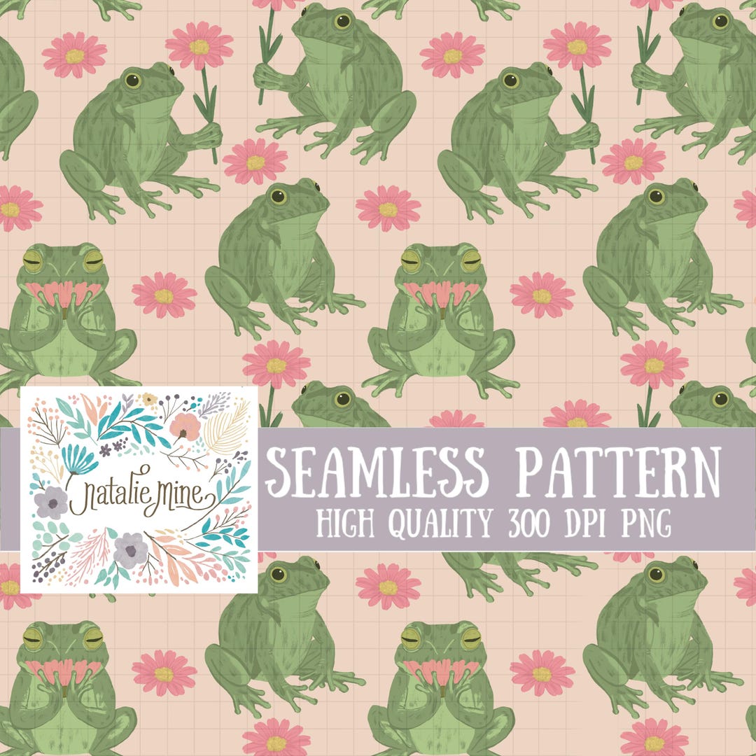 Whimsical Frog and Daisy Seamless Pattern | Cute Cottagecore Digital ...