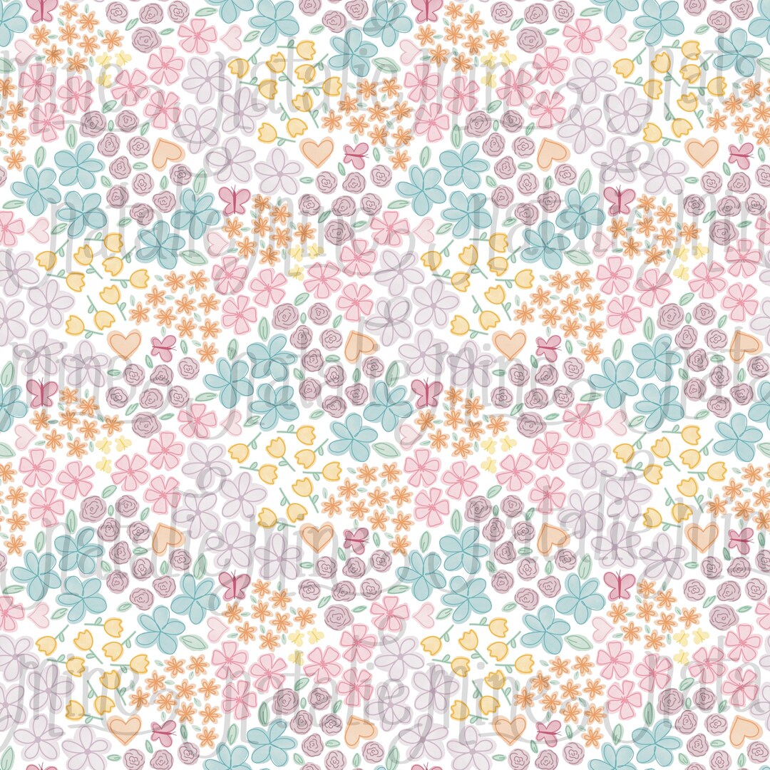 Seamless Watercolor Ditsy Floral Pattern | Hand-drawn Heart Digital ...
