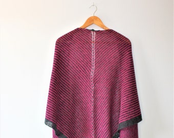 Ready to Ship - SAIL Hand Knitted Stripe Triangular Shawl in Oxford Grey & Carnation Pink Scottish Shetland wool Sustainable