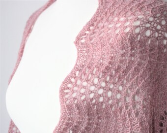 Ready to Ship - SKYLAR Hand Knitted Lace Oversized Shrug in Dusky Rose Pink Scottish Lambswool Sustainable Wool Bride Wedding