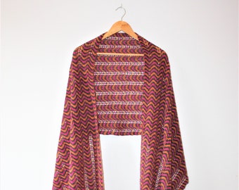 READY TO SHIP - Haeva Hand Knitted Lace Zig-Zag Wrap in Grey Pink Orange Sustainable Scottish Supersoft Lambswool Wool