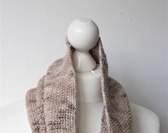 REDUCED FOR CLEARANCE - Mossy Hand Knitted Moss Stitch Cowl in Beige & Brown Hand Dyed British Lambswool Sustainable