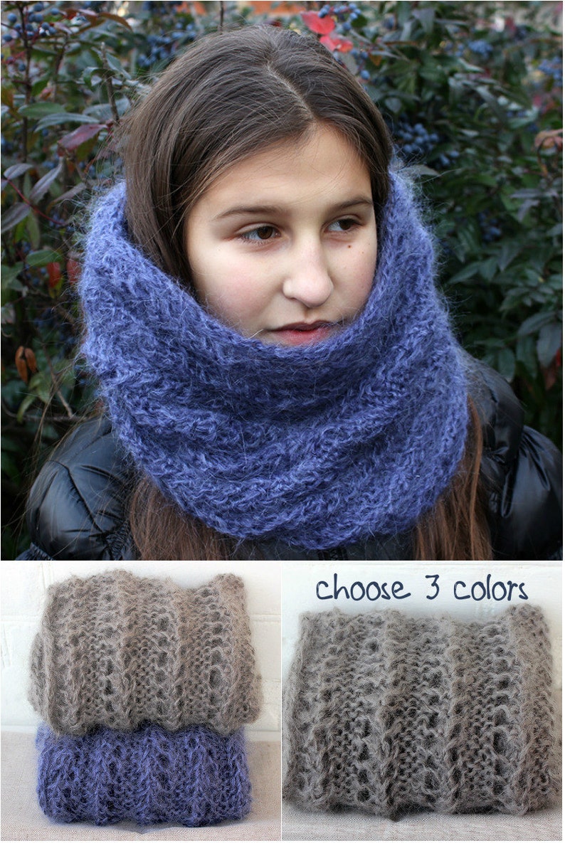 Knitted Scarf Mohair Cowl Infinity Chunky Knit Tube Scarf Etsy
