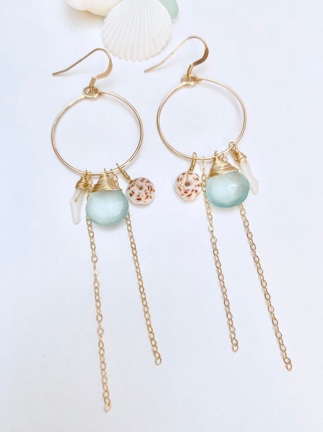 Pearl Earrings Gold Aqua Earrings Aqua Blue Chalcedony Beach Earrings Gemstones Hawaii Jewelry