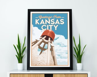 Kansas City 12"x18" Nelson Shuttlecock Travel Poster Vintage