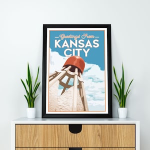 Kansas City 12"x18" Nelson Shuttlecock Travel Poster Vintage