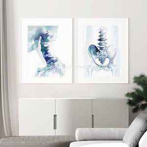 Póster de arte abstracto de la columna cervical y la cintura pélvica, juego de 2, arte de ortopedia, fisioterapia, decoración de quiroprácticos, impresiones artísticas de anatomía