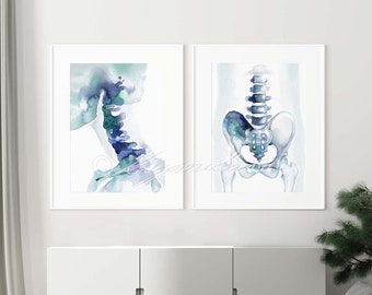 Cervical Spine and Pelvic Girdle Abstract Art Poster Set of 2, Orthopedics, Physical Therapy Art, Chiropractor Decor, Anatomy Art Prints