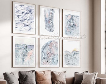 Cosmetic surgery Gallery Histology Art poster set of 6, Skin Anatomy Art, Science Art Poster Set