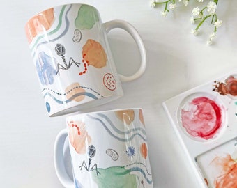 Watercolor Science Porcelain Mug Science Gift, Colorful Mug