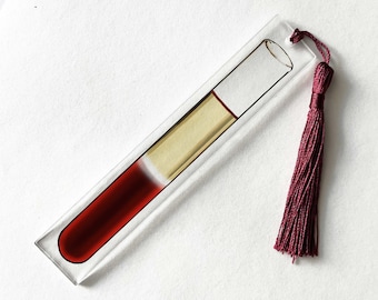 Blood Test Tube Bookmark, Unique science Gift, Lab Tech Inspired Stationery, Blood Plasma Clear Bookmark