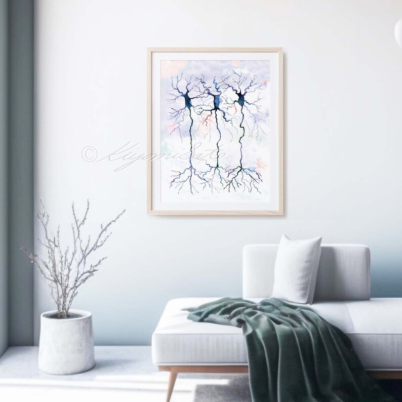 Neurons Cerebral Cortex Science Art Print Anatomy Watercolor Neurology ...