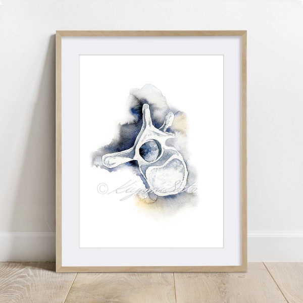 Thoracic Vertebra Art, Orthopedics Art, Science Art Poster, Vertebra Anatomy Art Print, Spine Watercolor Art