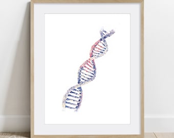 DNA Helix Science Art Biology Poster, Molecular Biology print, Biochemistry wall decor