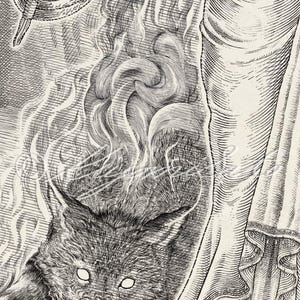 K&ouml;nnte beinhalten: Eine Schwarzwei&szlig;illustration eines Wolfes, dessen Kopf aus einer wirbelnden Rauchwolke aufsteigt. Der Wolf hat durchdringende wei&szlig;e Augen und eine detaillierte Fellstruktur.