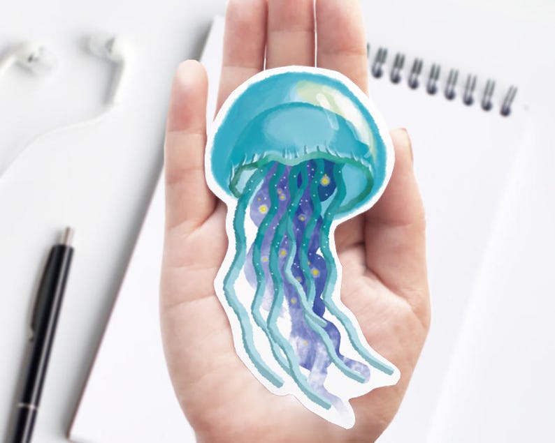 Jellyfish Vinyl Sticker Watercolor Illustration Unique Decal Etsy