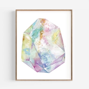 Opal Quartz Crystal Art Print Watercolor Gemstone Art Poster