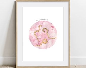Strongyloides stercoralis, Parasite Art Poster, Microbiology print, Science Wall decor, Parasitology Art