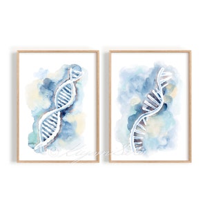 DNA RNA Abstract Art Poster Set, Genetics Biology Wall Decor Science Art Print