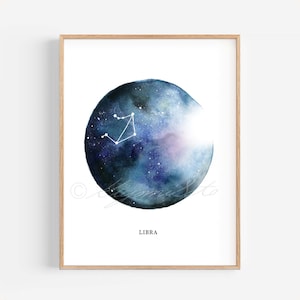 Libra Constellation Art, Astrological Sign art poster, watercolorConstellation art, Libra Zodiac poster print, Libra wall decor