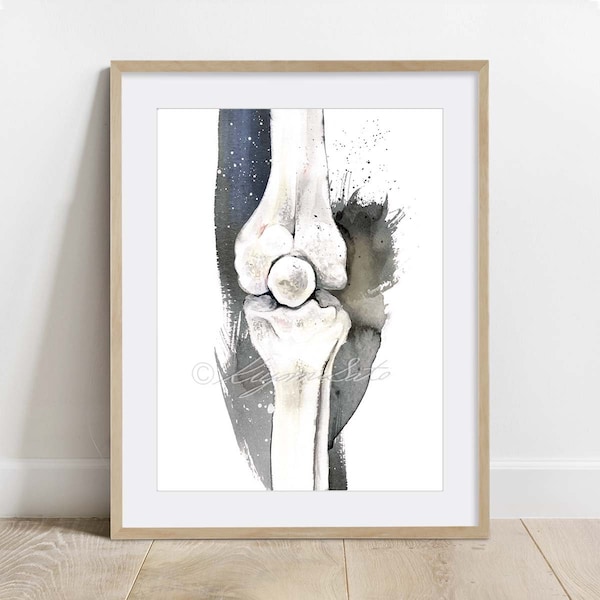 Knee Joint Abstract Art, Orthopedics Art Print, Science Art Poster, Human Anatomy Skeletal System Watercolor Art, Physical Therapy Art