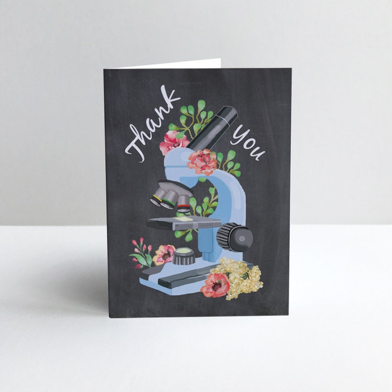 Science Teacher Thank You Card, Microscope Floral Design image 3