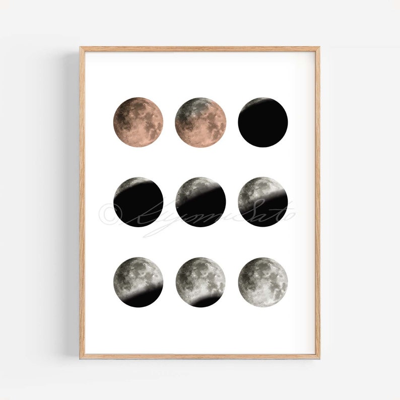Lunar eclipse Poster, Astronomy Art, Lunar Art Print, Moon Minimalist Art Off White