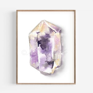 Hexagonal Amethyst Art Print Watercolor Gemstones Art Poster